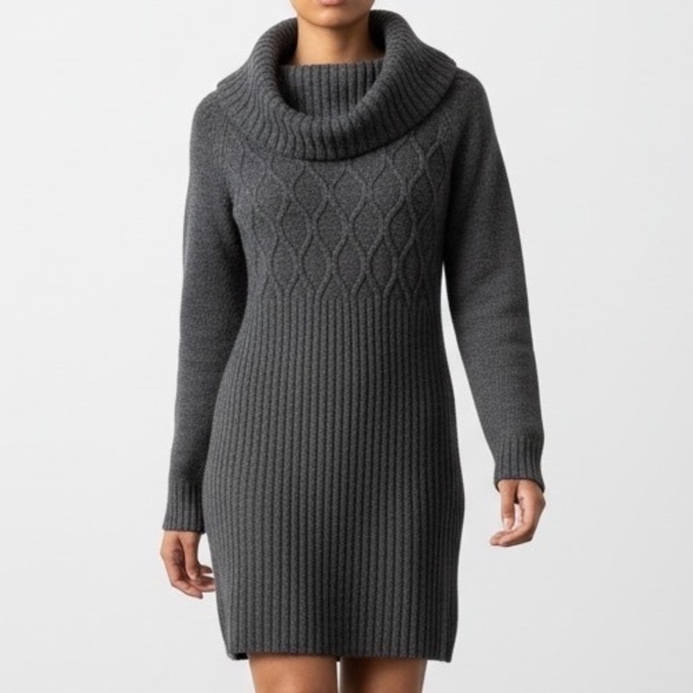 By & By Womens Cowl Neck Sweater Dress Grey Long Sleeve Knit Mini Dress L NEW